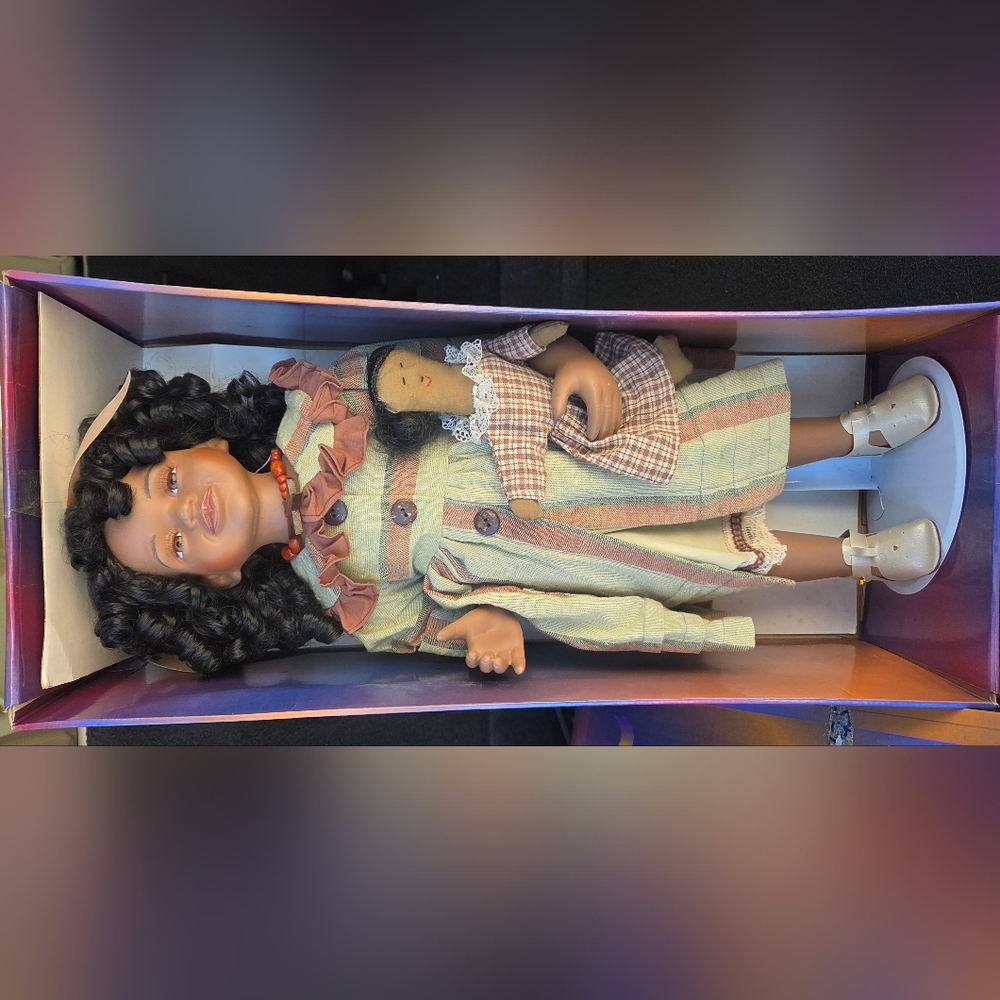 Vintage African American Porcelain Ashley Belle Doll With Mini Doll